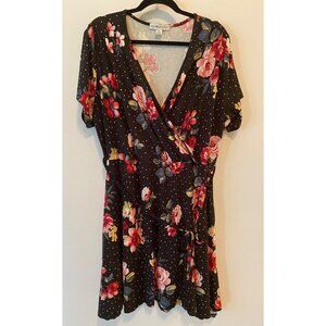 Eye Candy Wrap Dress Black Floral & Polka Dot Tie Waist 3X